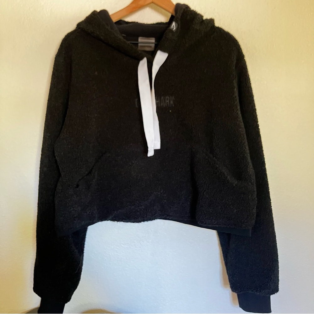 Gymshark Black Sherpa Cropped Hoodie Size L